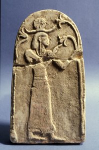 Stele som viser en guddom som tilber Livets tre, kanaanittisk periode (1500-1200 f.Kr.) (kalkstein)