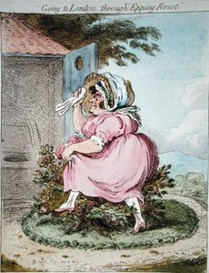 Going to London through Epping Forest, etset av James Gillray (1757-1815) utgitt av Hannah Humphrey i 1802 (håndfarget etsning)