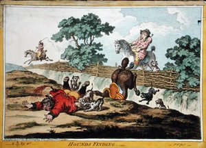 Hounds Finding, etset av James Gillray (1756-1815) utgitt av Hannah Humphrey i 1800 (håndfarget etsning) (se også 191237)