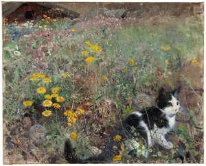 Katt på en blomstereng, 1887