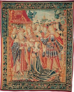 Historien om Troja. Cassandra går i forbønn for Priam for å få benådning for Paris, ca. 1520