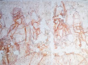 Figurer av ryttere, detalj fra Triumph of Death, av Bonamico Buffalmacco (aktiv i første halvdel av 1300-tallet)