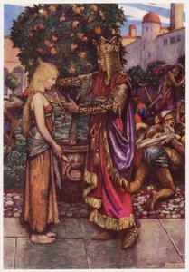 "Kongen han kalte henne tilbake igjen, / og til henne ga han lenken sin" (farge litho)
