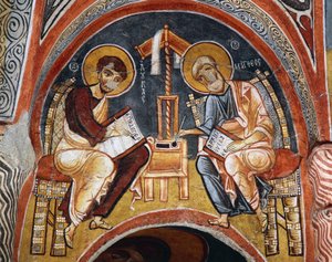 Evangelistene Mark og Johannes som skriver evangelier, Karanlik Kilise (Dark Church) (1100-1200-tallet), Goreme (Unescos verdensarvliste) av Byzantine
