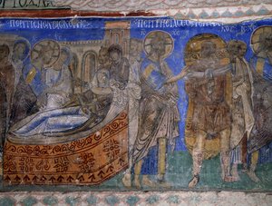 Helbredelse av Simon Peters svigermor og paralytiske mann, bysantinsk freskomaleri (1100-tallet), Tokali Kilise (Spennekirken) (1100-1200-tallet), Goreme (Unescos verdensarvliste av Byzantine