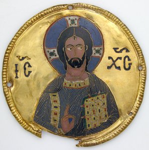Medaljong med Kristus fra en ikonramme, ca. 1100 (gull, sølv og emalje cloisonné) av Byzantine