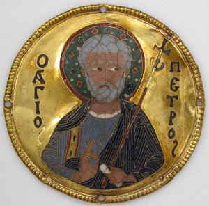 Medaljong med Saint Peter fra en ikonramme, ca. 1100 (gull, sølv og emalje cloisonné) av Byzantine