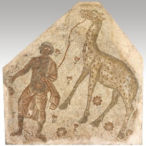 Mosaikkfragment med mann som leder en sjiraff, 401–500 e.Kr. (stein i mørtel) av Byzantine
