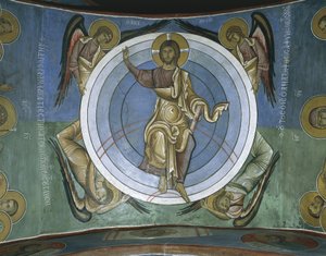 Malerier av Jesus Kristus med engler, Panagia Too Araka, Lagoudera, Kypros av Byzantine