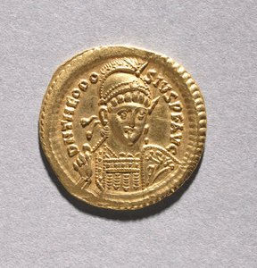 Solidus av Theodosius II og Valentinian III av Byzantine