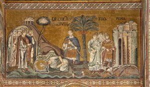 St. Pauls halshugging i Roma, bysantinsk mosaikk, XII-XIII århundrer i det nordlige transeptet (mosaikk) av Byzantine