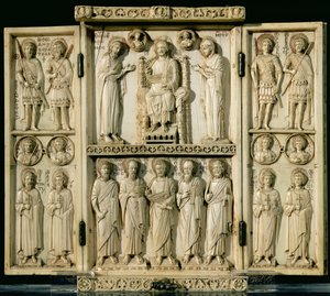 Harbaville-triptyken som viser Kristus tronet med jomfruen og døperen Johannes, andre paneler som viser helgener, fra Konstantinopel