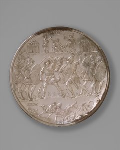 Tallerken med slaget ved David og Goliat, 629-30 (sølv) av Byzantine Byzantine