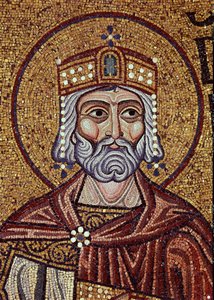 Kong David (10. århundre f.Kr.). Verk av en bysantinsk mester, mosaikk, detalj av dekorasjonen av Markuskirken, Venezia (Italia). Bysantinsk kunst, middelalder. Markuskirken, Venezia. av Byzantine School