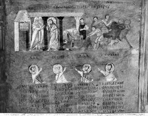 Ms EAB 664 Jesus driver kjøpmennene fra tempelet, fra Codex Purpureus av Byzantine School