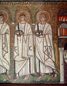 Prosesjon av martyrer (Detalj av mosaikk, 600-tallet) av Byzantine School