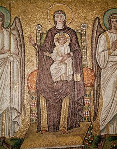 Den bysantinske jomfruen (Detalj av mosaikk, 600-tallet) av Byzantine School