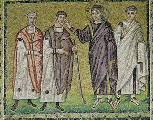 Helbredelsen av to blinde fra Jeriko, scener fra Kristi liv (mosaikk) av Byzantine School