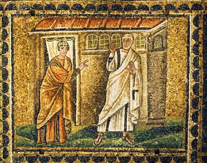 Dørvokteren kjenner igjen Sankt Peter, 6. århundre (mosaikk) av Byzantine School