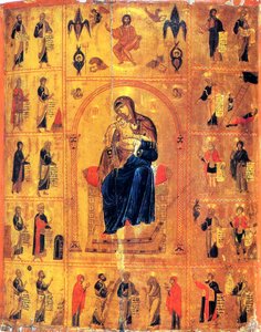 Jomfru og barn med hellige, tidlig på 1100-tallet. av Byzantine icon.