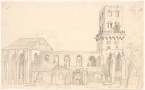 Ruinene av Nicolai kirke, København av C.A. Lorentzen