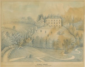 Drayton-in-Hales - Pelwall House: blå vask tegning, nd [?19th cent] av C.B Ash
