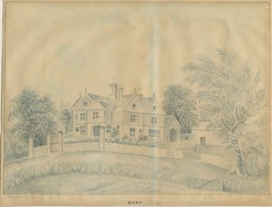 Eccleshall - Biana Hall: blå vasketegning, og [midten av 1800-tallet] av C.B Ash