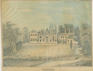 Seighford Hall: farget vasketegning, og [midten av 1800-tallet] av C.B Ash
