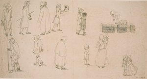 Ulike figurer, bl.a 2 grupper med lekne barn og "portrettmaler Hansen" av C.D. Fritzsch