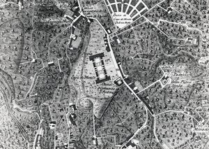 Bykart over Napoli med Capodimonte, detalj fra Duke Of Noja-kartet av J.B. and Brown J. Rowbotham