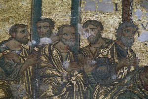 Skildring av apostlene, detalj fra Doubt of St Thomas-mosaikken, Fødselskirken (Unescos verdensarvliste, 2012), Betlehem, Palestina av J.B. and Brown J. Rowbotham