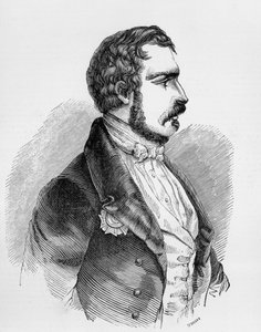 Portrett av Charles-Louis Napoleon Bonaparte, eller Napoleon III (1808-1873), president for den franske andre republikken fra 1848 til 1852, og keiseren av det andre franske imperiet fra 1852 til 1870, gravering av J.B. and Brown J. Rowbotham