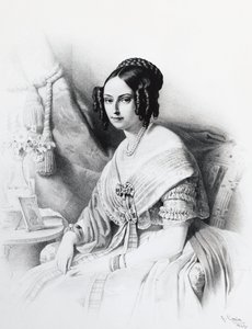 Portrett av Maria Adelaide av Habsburg-Lorraine (1822-1855), kone til Victor Emmanuel II av Savoy, gravering av J.B. and Brown J. Rowbotham
