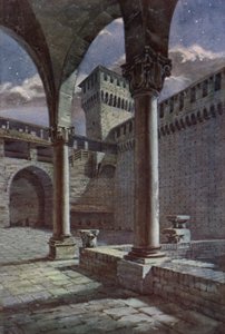 Gårdsplass, Castel Sforza, Milano (farge litho)
