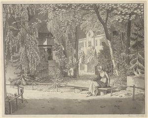 Ved gravene til Descartes og Conde i Jardin Elysée des Petits Augustins, Paris av Christoffer Wilhelm Eckersberg