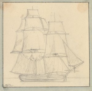 En brigg med forseil på hovedtoppen. av Christoffer Wilhelm Eckersberg
