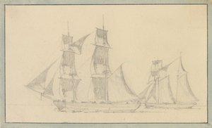 En brigg og en skuter under seil. av Christoffer Wilhelm Eckersberg