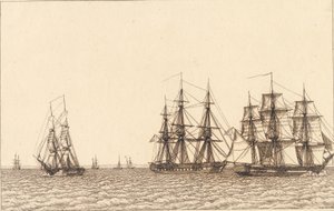 En briggeseiling. Illustrasjon for "Lineært perspektiv", Plate IXb av Christoffer Wilhelm Eckersberg