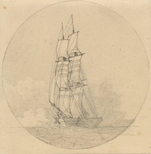 En brigg under seil sett forfra. av Christoffer Wilhelm Eckersberg