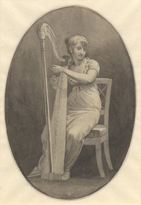 En dame som spiller harpe av Christoffer Wilhelm Eckersberg
