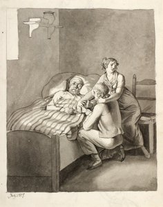 En døende far forener et ungt par av Christoffer Wilhelm Eckersberg