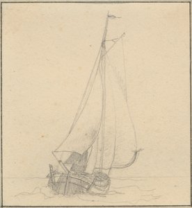 En yacht under seil sett forfra. av Christoffer Wilhelm Eckersberg