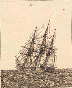 En korvett i en storm. Illustrasjon for "Lineært perspektiv", plate X av Christoffer Wilhelm Eckersberg