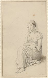 En kvinne lener seg mot en steinblokk og sover. av Christoffer Wilhelm Eckersberg