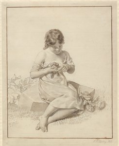 En liten jente som har stukket fingeren på en rosetorn av Christoffer Wilhelm Eckersberg