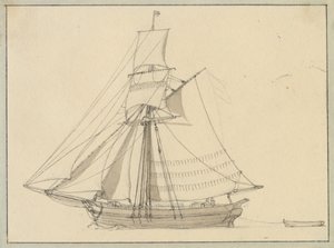 En slupp under seil. av Christoffer Wilhelm Eckersberg