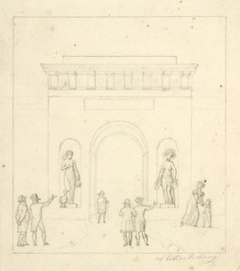 En triumfbue i forgrunnen, plassholderfigurer av Christoffer Wilhelm Eckersberg