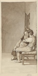 Et par blir overvåket av en kvinne i en halvåpen dør av Christoffer Wilhelm Eckersberg