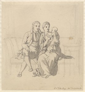Et ungt ektepar sitter på en sofa, hun med et barn på armen av Christoffer Wilhelm Eckersberg