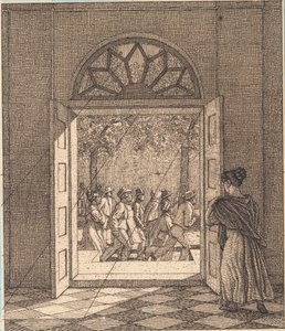 Fra et forrom. Illustrasjon for "Lineært perspektiv", Plate VI av Christoffer Wilhelm Eckersberg